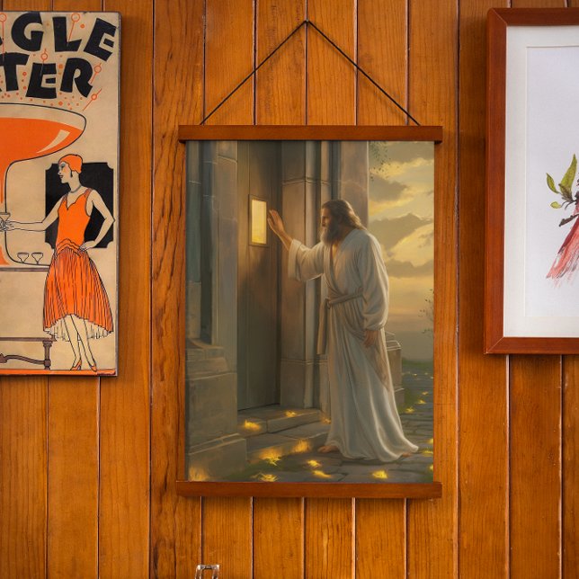 Jesus Knocking on a Rustic Door Hanging Tapestry (Creator Uploaded)