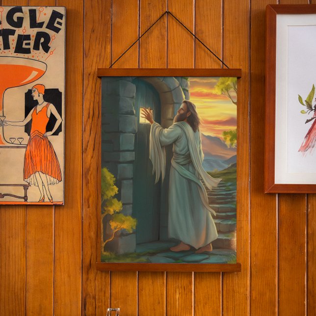 Jesus Knocking on a Rustic Door Hanging Tapestry (Creator Uploaded)