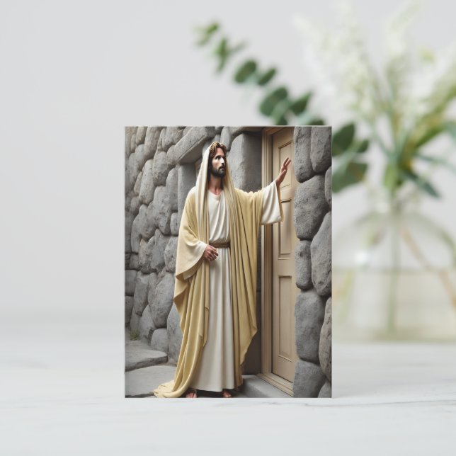 Jesus Knocking on Antique Door Postcard (Standing Front)