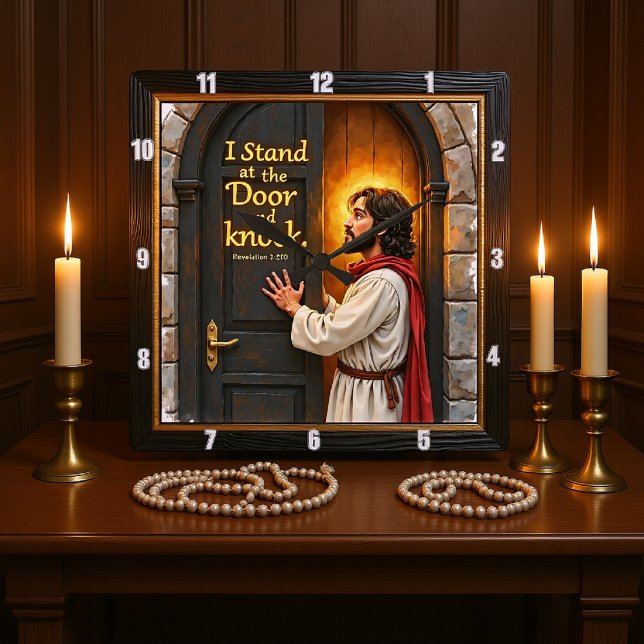 Jesus Knocks: Open Your Heart Square Wall Clock (Creator Uploaded)