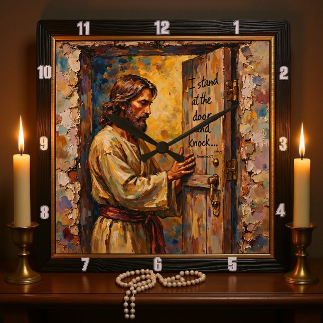 Jesus Knocks: Open Your Heart Square Wall Clock (Creator Uploaded)