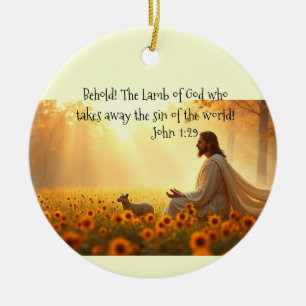 Jesus Lamb of God  Acrylic Print Ceramic Tree Decoration