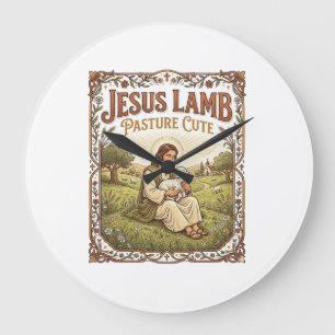 Jesus Lamb Pasture Cute Jesus Lamb Pasture Cute Ch Large Clock