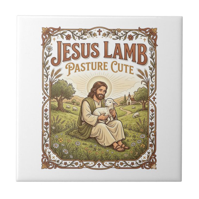 Jesus Lamb Pasture Cute Jesus Lamb Pasture Cute Ch Tile (Front)
