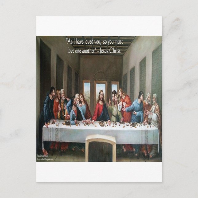 Jesus @ Last Supper "Love One Another" Quote Postcard (Front)