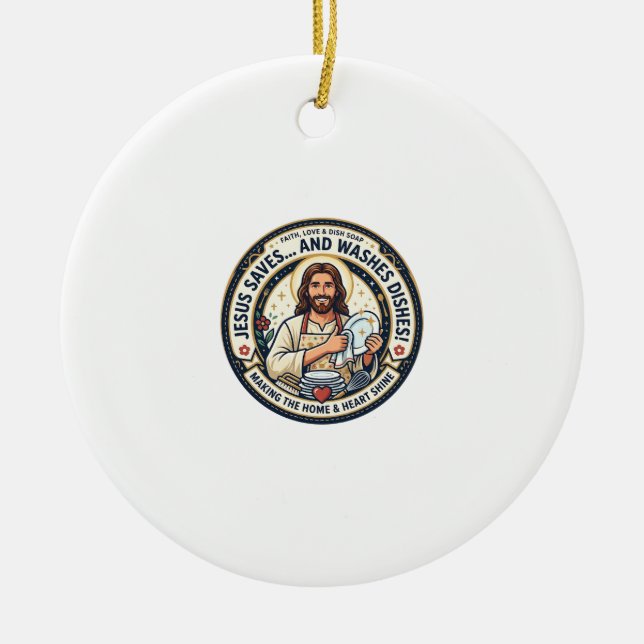 Jesus Laundry Chores Humour Shirt Christian Graphi Ceramic Tree Decoration (Front)