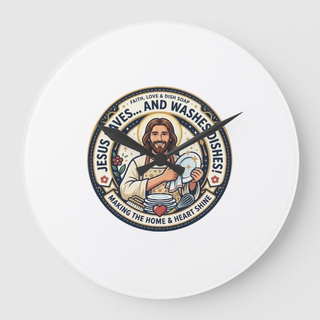 Jesus Laundry Chores Humour Shirt Christian Graphi Large Clock (Front)
