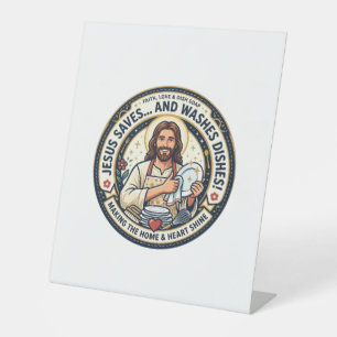 Jesus Laundry Chores Humour Shirt Christian Graphi Pedestal Sign