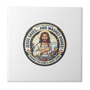 Jesus Laundry Chores Humour Shirt Christian Graphi Tile