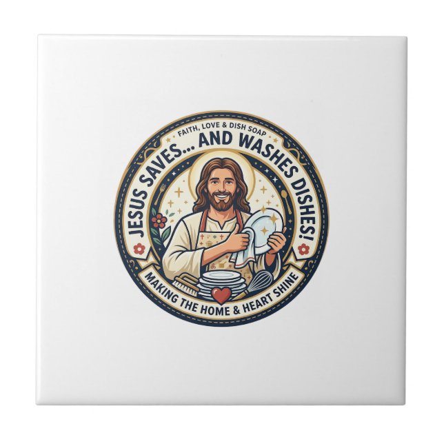 Jesus Laundry Chores Humour Shirt Christian Graphi Tile (Front)