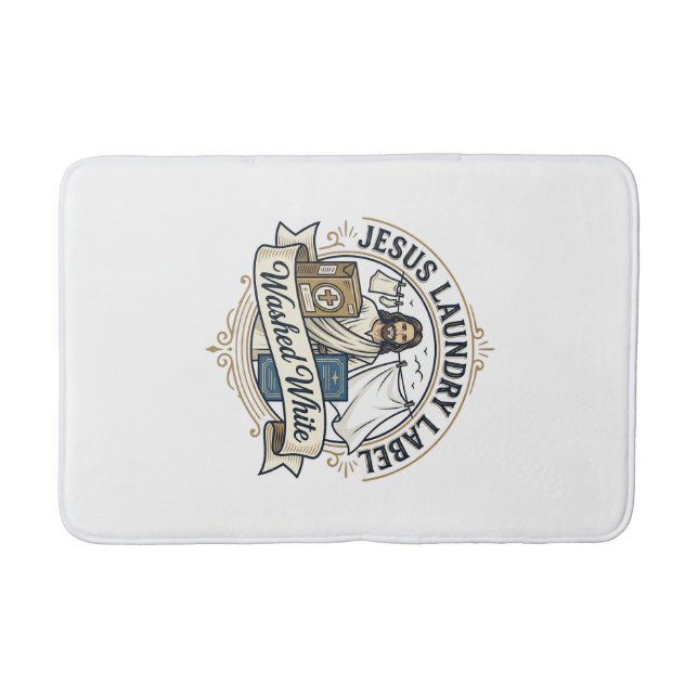 Jesus Laundry Label Washed White Jesus Laundry Was Bath Mat (Front)