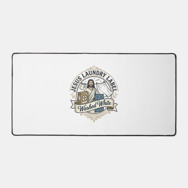 Jesus Laundry Label Washed White Jesus Laundry Was Desk Mat (Front)