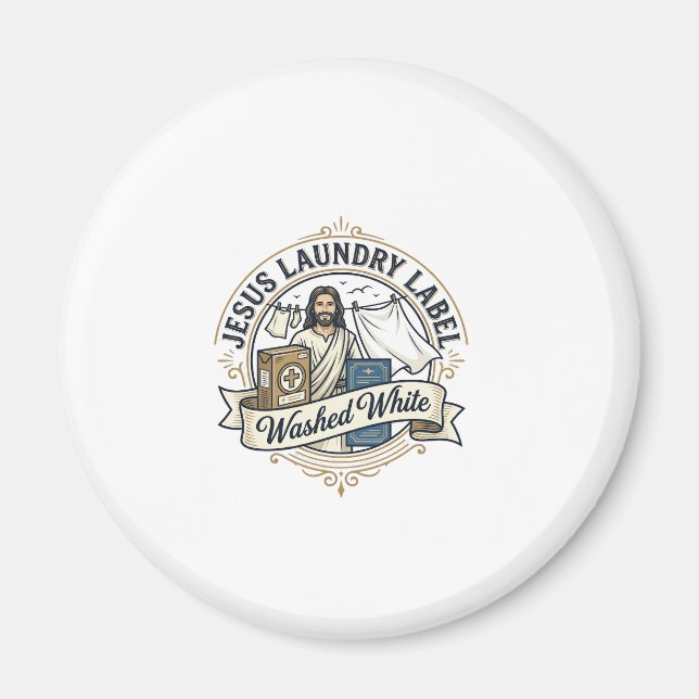 Jesus Laundry Label Washed White Jesus Laundry Was Magnet (Front)