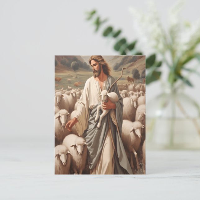 Jesus Leading His Faithful Flock Postcard (Standing Front)