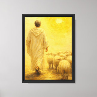 Jesus Leading Sheep Towards Light Art Canvas Print
