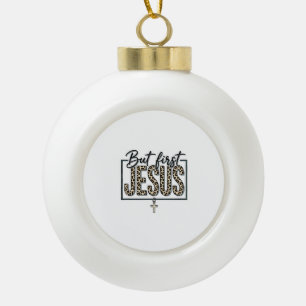 Jesus Leopard Print Christian Vintage Engraving Sh Ceramic Ball Christmas Ornament