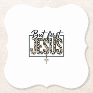 Jesus Leopard Print Christian Vintage Engraving Sh Paper Coaster