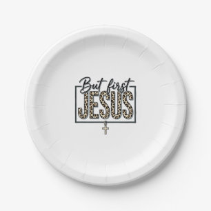 Jesus Leopard Print Christian Vintage Engraving Sh Paper Plate