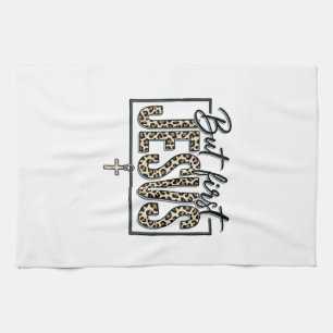 Jesus Leopard Print Christian Vintage Engraving Sh Tea Towel