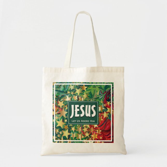 JESUS Let Us Adore Him STARS Festive Christmas Tote Bag (Front)