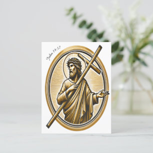 Jesus Lifting Golden Cross with Love Postcard