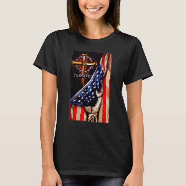 Jesus Lion American Flag Christian Patriotic Patri T-Shirt (Front)