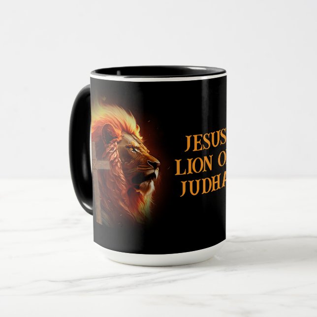Jesus Lion Of Judah Custom Text & Image Coffee Mug (Front Left)