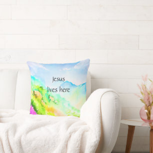 Jesus lives here cushion