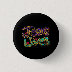 Jesus Lives With Red Hearts  3 Cm Round Badge