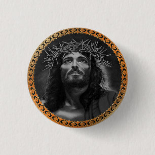 Jesus looking in the heavens 3 cm round badge