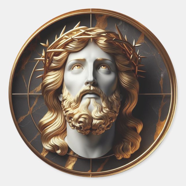 Jesus looking in the heavens with Divine Encounter Classic Round Sticker (Front)
