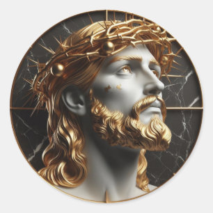 Jesus looking in the heavens  with thorns classic round sticker