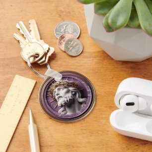 Jesus looking in the heavens  with thorns key ring