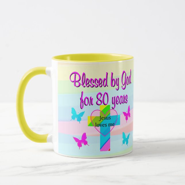 JESUS LOVE ME 80TH BIRTHDAY MUG (Left)