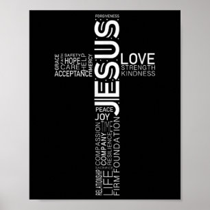 Jesus Love White On Black Christian Cross Design Poster