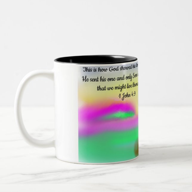 jesus love world  Two-Tone coffee mug (Left)
