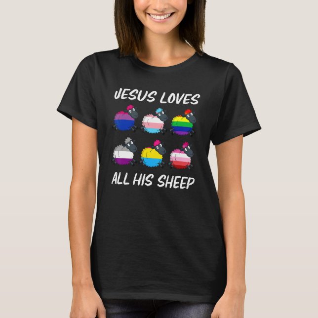 Jesus Loves All His Sheep Pride Lgbt Flag Gay Rain T-Shirt (Front)