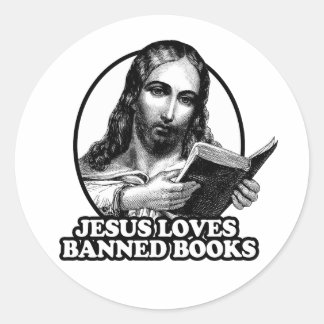 Jesus loves banned books classic round sticker