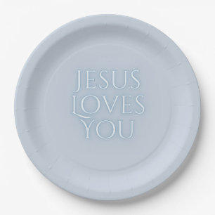 Jesus Loves Christian Typography Design  Paper Plate