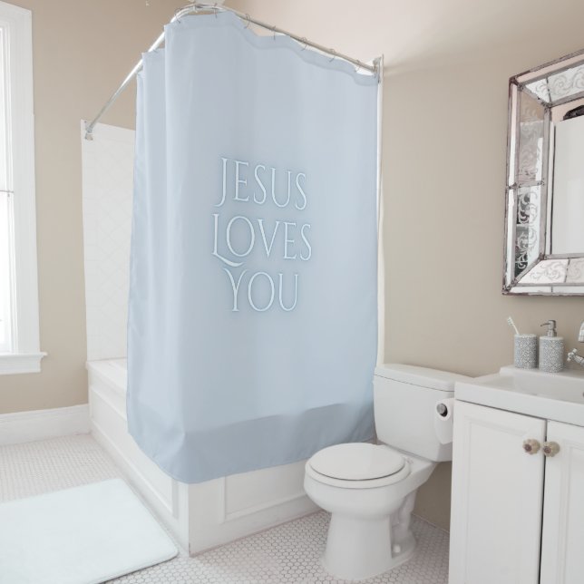 Jesus Loves Christian Typography Design  Shower Curtain (In Situ)