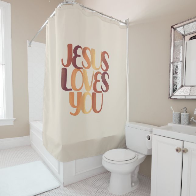 Jesus Loves Christian Typography Design  Shower Curtain (In Situ)