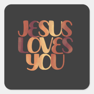 Jesus Loves Christian Typography Design Square Sticker