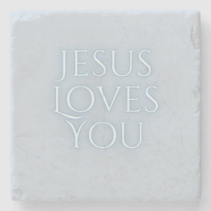 Jesus Loves Christian Typography Design Stone Coaster