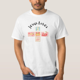 Jesus Loves" Cute Christian Christmas Stamps  T-Shirt