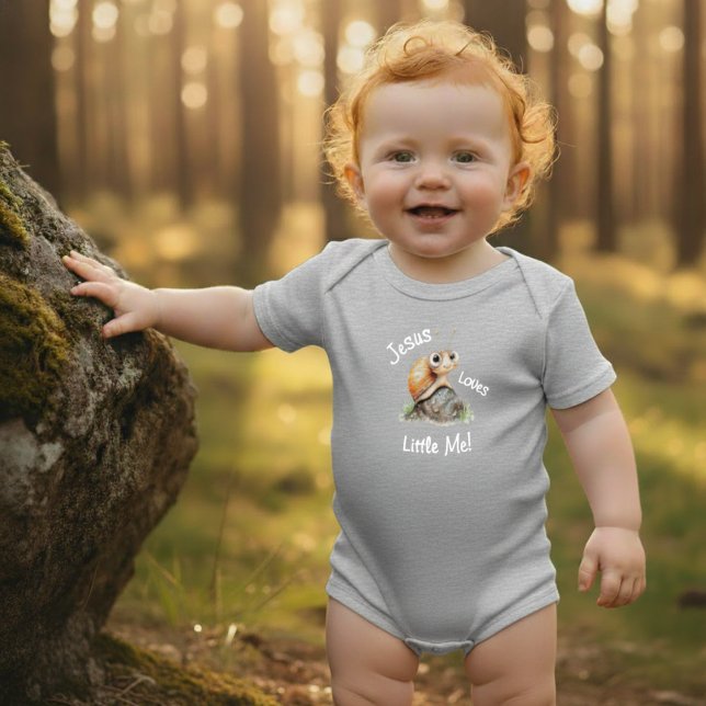 Jesus Loves Little Me Cute Big Eyes Snail Boy Girl Baby Bodysuit (Creator Uploaded)