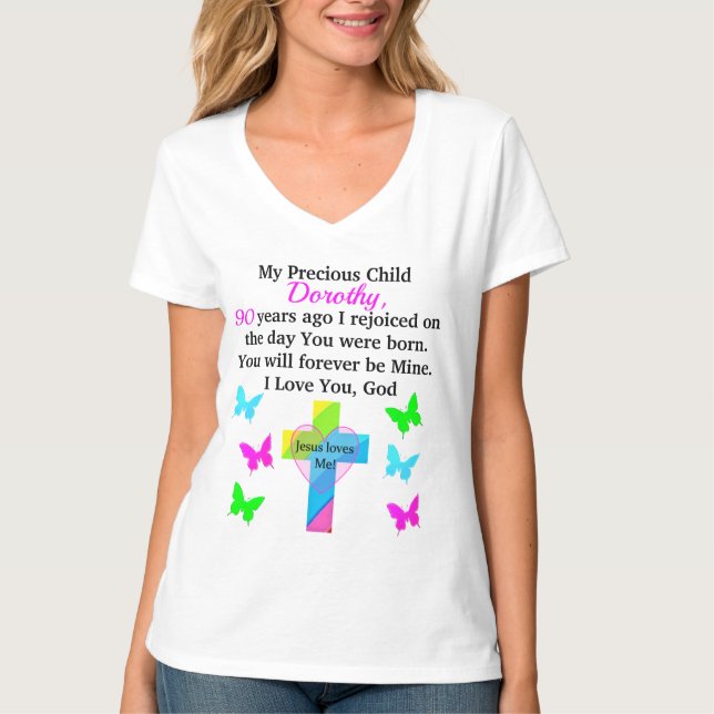JESUS LOVES ME 90TH BIRTHDAY PERSONALIZED T-Shirt (Front)