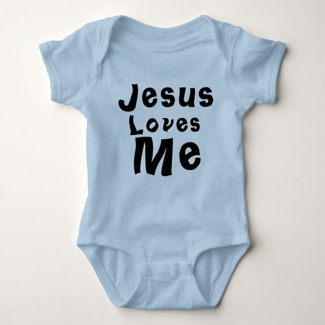 Jesus Loves Me Baby Boy Blue Bodysuit One-Piece (Front)