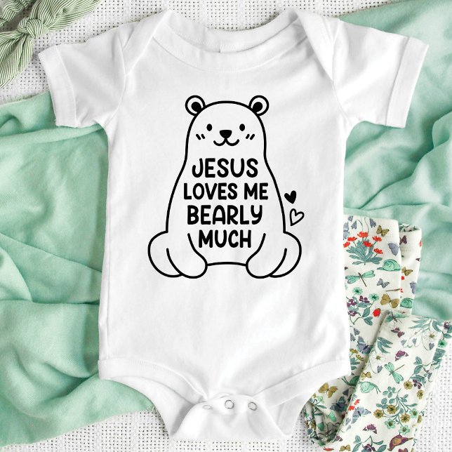 Jesus Loves Me Bearly Much Baby Kid Newborn Shirt (Creator Uploaded)