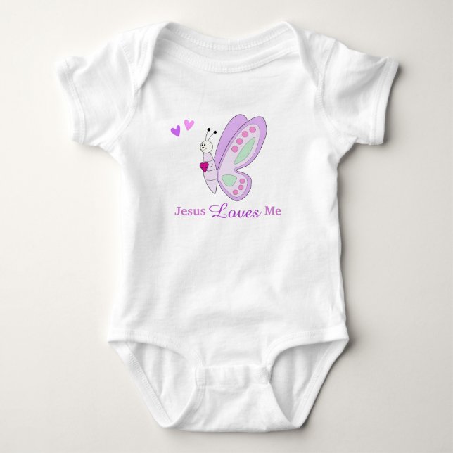 Jesus Loves Me Butterfly Baby Girl Bodysuit (Front)