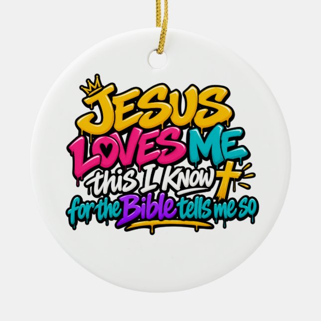 Jesus Loves me Ceramic Tree Decoration (Front)